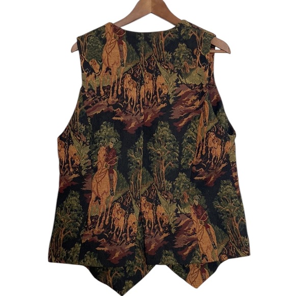 Handmade Vest Women Large Brown Green Tapestry Hunting Sporting Dogs Waistcoat - Picture 2 of 11